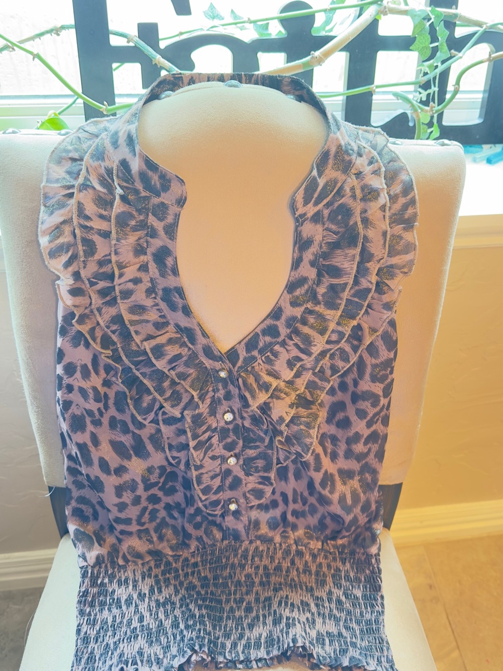 Sheer Papaya Brown and Black Leopard Print Ruffle Tank Top